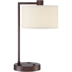 360 Lighting Colby Modern Desk Lamp 21" High Bronze With USB And AC Power Outlet In Base White Linen Drum Shade For Bedroom Living Room Office Family -360 Lighting GUEST a0a3c0ea 3d30 4ec7 ac17 2f7be4c58912