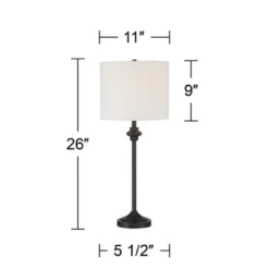 360 Lighting Lynn Modern Buffet Table Lamps 26" Tall Set Of 2 Black Metal White Fabric Drum Shade For Bedroom Living Room Bedside Nightstand Office -360 Lighting GUEST a139d4c3 37f4 42ec aacc e59263385bb6