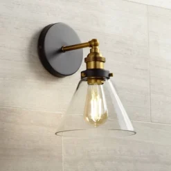 360 Lighting Burke Industrial Modern Wall Light Sconce Dark Bronze Brass Hardwire 7 1/4" Fixture LED Clear Glass For Bedroom Bathroom Living Room