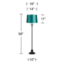 360 Lighting Dyna Traditional 58" Tall 2-Light Standing Floor Lamp Skinny Pole Pull Chain Black Finish Living Room Bedroom House Drum Soft Teal Shade -360 Lighting GUEST a24ecca9 52bd 47cf a47f d131e1c71f34