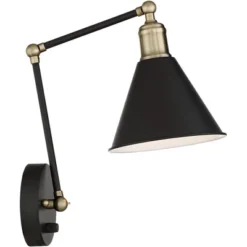 360 Lighting Wray Modern Wall Lamp Set Of 2 Black Brass Plug-in 6" Light Fixture Up Down Adjustable Cone Shade For Bedroom Reading Living Room Hallway -360 Lighting GUEST a25b9233 4060 4d39 889c 904f55ebd990