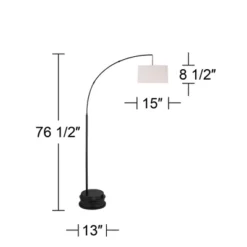 360 Lighting Cora Modern Arc Floor Lamp With Riser 76 1/2" Tall Black Metal White Linen Drum Shade For Living Room Reading Bedroom Office House Home -360 Lighting GUEST a26aed92 536a 4e80 8f28 6134e6c82f42