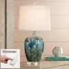 360 Lighting Devan Modern Table Lamp 24 1/2" High Blue Ceramic With Table Top Dimmer LED Nightligh White Shade For Bedroom Living Room Nightstand Home