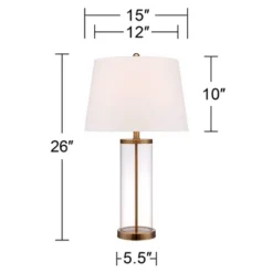 360 Lighting 26" High Cylinder Country Cottage Table Lamps Set Of 2 Fillable Clear Gold Finish Glass Metal White Shade Living Room Bedroom Bedside -360 Lighting GUEST a36b9c52 0c4c 440f b89a d4a910362dd0