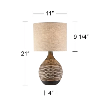 360 Lighting Emma 21" High Small Mid Century Modern Accent Table Lamps Set Of 2 Brown Wood Finish Ceramic Oatmeal Shade Living Room Bedroom Bedside 3 360 Lighting Emma 21" High Small Mid Century Modern Accent Table Lamps Set Of 2 Brown Wood Finish Ceramic Oatmeal Shade Living Room Bedroom Bedside - Image 3