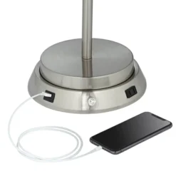 360 Lighting Modern Table Lamp With Dimmable USB And AC Power Outlet Workstation Base 24.5" High Brushed Nickel Droplet White Shade Bedroom Desk -360 Lighting GUEST a4b5abc3 5474 4651 8720 812e273cb860