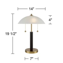 360 Lighting Mid Century Modern Desk Lamp 19 1/2" High Brown Wood White Frosted Glass Dome Shade For Bedroom Living Room Office -360 Lighting GUEST a5761f0f ef05 4fa8 b53d b55078e4844a