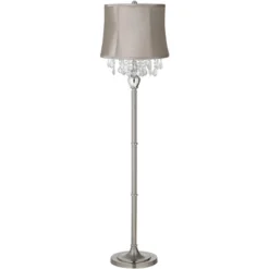 360 Lighting Modern Floor Lamp Standing 62 1/2" Tall Brushed Nickel Silver Crystals Taupe Gray Drum Shade For Living Room Bedroom Office House Home