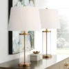 360 Lighting 26" High Cylinder Country Cottage Table Lamps Set Of 2 Fillable Clear Gold Finish Glass Metal White Shade Living Room Bedroom Bedside