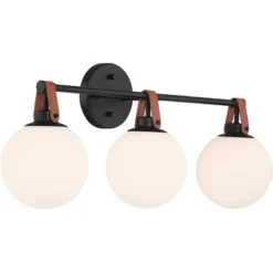 360 Lighting Nubuck 25 3/4" Wide Black And Brown Leather 3-Light Bath Light -360 Lighting GUEST a6b33b20 fc4c 4b18 abf2 018bfc9ddeb9
