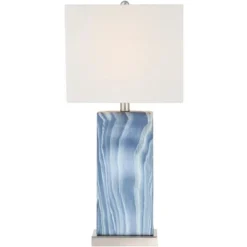 360 Lighting Connie Modern Table Lamps 25" High Set Of 2 Blue Faux Marble With USB Charging Port Table Top Dimmers White Shade For Bedroom Office Desk -360 Lighting GUEST a950faa6 056a 46be 9811 86795f4bb7e4