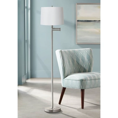 360 Lighting Modern Swing Arm Floor Lamp 60.5" Tall Brushed Nickel White Hardback Drum Shade For Living Room Reading Bedroom Office 1 360 Lighting Modern Swing Arm Floor Lamp 60.5" Tall Brushed Nickel White Hardback Drum Shade For Living Room Reading Bedroom Office