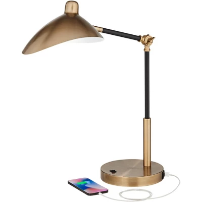 360 Lighting Colborne Modern Mid Century Desk Table Lamp 28" Tall Antique Brass Black With USB Charging Port LED For Bedroom Living Room Bedside Kids 2 360 Lighting Colborne Modern Mid Century Desk Table Lamp 28" Tall Antique Brass Black With USB Charging Port LED For Bedroom Living Room Bedside Kids - Image 2