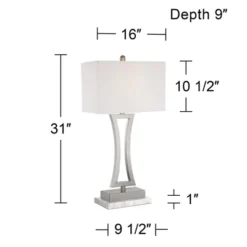 360 Lighting Roxie Modern Table Lamps Set Of 2 With White Marble Risers 31" Tall Brushed Nickel Off White Fabric Shade For Bedroom Living Room Bedside -360 Lighting GUEST aeb40d65 d743 4e83 97da a6956d880a65