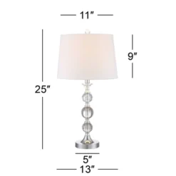 360 Lighting Solange Modern Table Lamps 25" High Set Of 2 Stacked Crystal Glass Silver White Tapered Drum Shade For Bedroom Living Room Nightstand -360 Lighting GUEST aebd4aca c95d 4e9a 818c 2118dfe94156