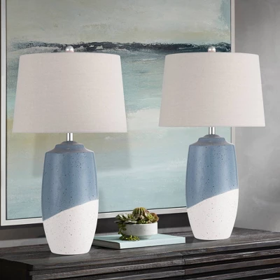 360 Lighting Aegean 28" Tall Coastal Modern Table Lamps Set Of 2 Blue White Finish Ceramic Beige Shade Living Room Bedroom Bedside Nightstand House 1 360 Lighting Aegean 28" Tall Coastal Modern Table Lamps Set Of 2 Blue White Finish Ceramic Beige Shade Living Room Bedroom Bedside Nightstand House