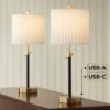 360 Lighting Lenore 22 3/4" High Small Modern Accent Table Lamps Set Of 2 USB Port Adjustable Height Black Gold Metal White Shade Living Room Charging