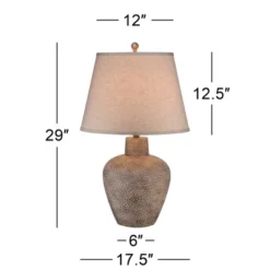 360 Lighting Rustic Farmhouse Table Lamp 29" Tall With USB Dimmer Brown Leaf Hammered Off White Shade For Bedroom Living Room House Bedside Nightstand -360 Lighting GUEST b0940be5 4862 415e ba11 5cd190625079