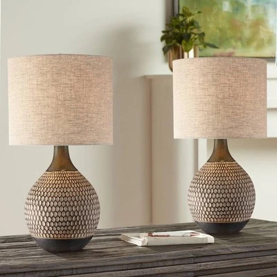 360 Lighting Emma 21" High Small Mid Century Modern Accent Table Lamps Set Of 2 Brown Wood Finish Ceramic Oatmeal Shade Living Room Bedroom Bedside 1 360 Lighting Emma 21" High Small Mid Century Modern Accent Table Lamps Set Of 2 Brown Wood Finish Ceramic Oatmeal Shade Living Room Bedroom Bedside