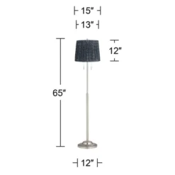 360 Lighting Abba Modern 65" Tall Standing Floor Lamp Skinny Pole Twin Pull Chain Silver Metal Brushed Steel Finish Bedroom Pleated Sally Green Shade -360 Lighting GUEST b3a33133 dbd0 45e2 b1b1 b74327ffdced