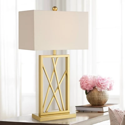 360 Lighting Claudia 26 1/2" Tall Open Metal Base Modern Glam Luxury Table Lamps Set Of 2 Gold Finish White Shade Living Room Bedroom Bedside 7 360 Lighting Claudia 26 1/2" Tall Open Metal Base Modern Glam Luxury Table Lamps Set Of 2 Gold Finish White Shade Living Room Bedroom Bedside - Image 7