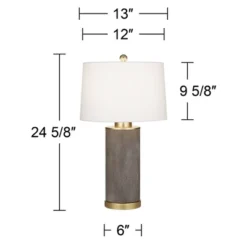 360 Lighting Gilson Modern Table Lamps 24 1/2" High Set Of 2 Gray Glaze Ceramic White Drum Shade For Bedroom Living Room Bedside Nightstand Office -360 Lighting GUEST b762e2c2 0acb 4491 b7ec 750936875cc4