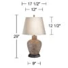 360 Lighting Bentley Rustic Farmhouse Table Lamp 29" Tall Brown Leaf With Dimmable USB Workstation Base Off White Empire Shade For Bedroom Living Room