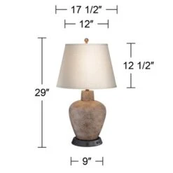 360 Lighting Bentley Rustic Farmhouse Table Lamp 29" Tall Brown Leaf With Dimmable USB Workstation Base Off White Empire Shade For Bedroom Living Room