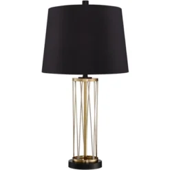 360 Lighting Nathan Modern Table Lamps 25 1/2" High Set Of 2 Gold Metal With USB Charging Ports Black Drum Shade For Bedroom Living Room Home Desk -360 Lighting GUEST ba6cd160 dc05 4eb7 8f97 a7d10a56349a