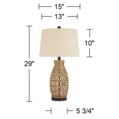 360 Lighting San Carlos Coastal Modern Table Lamps 29" Tall Set Of 2 Natural Rattan Wicker Oatmeal Fabric Drum Shade For Bedroom Living Room Bedside -360 Lighting GUEST baa60d18 8a45 4c50 9168 a7f5bb631a76