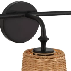 360 Lighting Keanu Farmhouse Rustic Wall Light Matte Black Hardwire 23 1/4" 3-Light Fixture Natural Rattan For Bathroom Vanity -360 Lighting GUEST baa8ec15 ba90 4110 a5b6 a0c2afdb0cc9