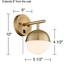 360 Lighting Luna Modern Wall Lamps Set Of 2 Brass Metal Plug-in 5 1/2" Light Fixture Frosted Glass Shade For Bedroom Reading Living Room Hallway Home -360 Lighting GUEST bb5bb738 e2dd 41b3 9a61 ca57e049d512