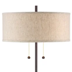 360 Lighting Modern Accent Table Lamp With USB And AC Power Outlet 23 1/2" High Bronze Fabric Drum Shade For Bedroom Living Room House Desk Bedside -360 Lighting GUEST bbac2bb6 1a02 41fa 91fd a33d37eea144