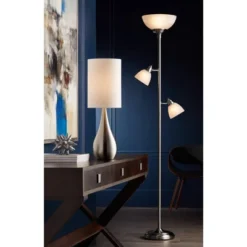 360 Lighting Ellery Modern Torchiere Floor Lamp With Side Lights 72" Tall Brushed Nickel Frosted White Glass Shade For Living Room Reading Bedroom -360 Lighting GUEST bc3d4a04 ec44 401d 8cd0 2249e0a90732