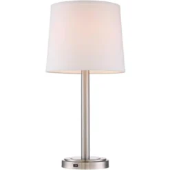 360 Lighting Camile Modern Table Lamps 25" High Set Of 2 Brushed Nickel With USB Charging Port Off White Drum Shade For Living Room Office House Desk -360 Lighting GUEST bd74f808 5cfe 4a39 bf36 e718ea55ce6b 1