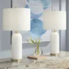 360 Lighting Draper 26" High Modern Coastal Table Lamps Set Of 2 White Ceramic Living Room Bedroom Bedside Nightstand House Office Home Reading