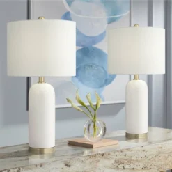 360 Lighting Draper 26" High Modern Coastal Table Lamps Set Of 2 White Ceramic Living Room Bedroom Bedside Nightstand House Office Home Reading