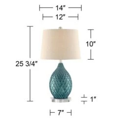 360 Lighting Kate Modern Coastal Table Lamp With Round Riser 25 3/4" High Blue Ceramic Oatmeal Fabric Drum Shade For Bedroom Living Room Bedside Kids -360 Lighting GUEST c040178b 2135 4b8a baeb 003584fab7ba