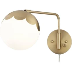 360 Lighting Kelowna Modern Swing Arm Wall Lamps Set Of 2 Brass Metal Plug-in Light Fixture Globe Glass Shade For Bedroom Bedside Living Room Reading -360 Lighting GUEST c217b291 0223 44a4 b834 a004287dbe24