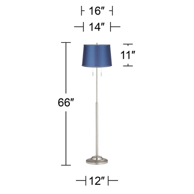 360 Lighting Abba Modern Floor Lamp Standing 66" Tall Brushed Nickel Metal Blue Satin Fabric Drum Shade For Living Room Bedroom Office House Home 2 360 Lighting Abba Modern Floor Lamp Standing 66" Tall Brushed Nickel Metal Blue Satin Fabric Drum Shade For Living Room Bedroom Office House Home - Image 2