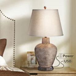 360 Lighting Southwestern Table Lamp With USB And AC Power Outlet Workstation Charging Base 29" Tall Brown Hammered Pot Living Room Bedroom