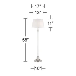 360 Lighting Spenser Transitional 58" Tall Standing Floor Lamp Skinny Pole Pull Chain Silver Metal Brushed Nickel Finish Living Room Bedroom House -360 Lighting GUEST c5b92dca abbd 4a6f bd19 0749f35dd114