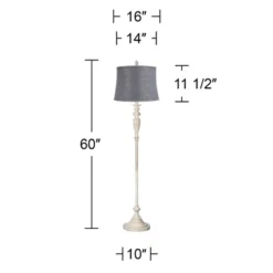 360 Lighting Colonnade Traditional Country 60" Tall Standing Floor Lamp Metal Antique White Finish Living Room Bedroom House Drum Tieling Gray Shade -360 Lighting GUEST c6441ec4 a5c2 49d9 8231 e15f554e7e6f