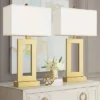 360 Lighting Marshall 30" Tall Open Rectangle Large Modern Luxe End Table Lamps Set Of 2 Gold Finish Metal White Shade Living Room Bedroom Bedside