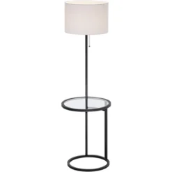 360 Lighting Modern Floor Lamps 62" Tall Set Of 2 With Glass Tray Table Black Metal White Fabric Drum Shades Decor Living Room Reading -360 Lighting GUEST c96ed57a 5145 4d59 ac80 9a188d263273