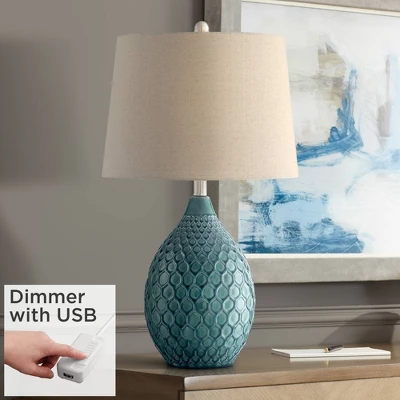 360 Lighting Modern Table Lamp With USB Charging Port 24 3/4" High Sea Foam Ceramic Oatmeal Drum Shade For Living Room Desk Bedroom 1 360 Lighting Modern Table Lamp With USB Charging Port 24 3/4" High Sea Foam Ceramic Oatmeal Drum Shade For Living Room Desk Bedroom