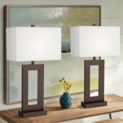 360 Lighting Marshall 30 1/4" Tall Open Window Large Modern End Table Lamps Set Of 2 Brown Bronze Finish White Shade Living Room Bedroom Bedside