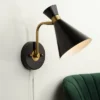 360 Lighting Venice Mid Century Modern Wall Lamp Matte Black Brass Plug-in 6 1/4" Light Fixture Adjustable Metal Cone Shade For Bedroom Living Room