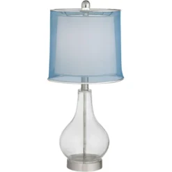360 Lighting Modern Accent Table Lamps 21.75" High Set Of 2 With USB Charging Port Clear Glass Blue Drum Shade For Living Room Desk Bedroom Office -360 Lighting GUEST cb1207c2 1de8 43b8 ae37 7ca50bd3ada8