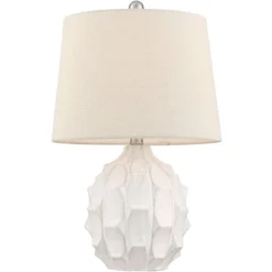 360 Lighting Ellen 21" High Sculptured Small Mid Century Modern Coastal Accent Table Lamp White Ceramic Single Living Room Bedroom Bedside Nightstand -360 Lighting GUEST cb631873 f72b 4b19 814c 5acd13c471b0